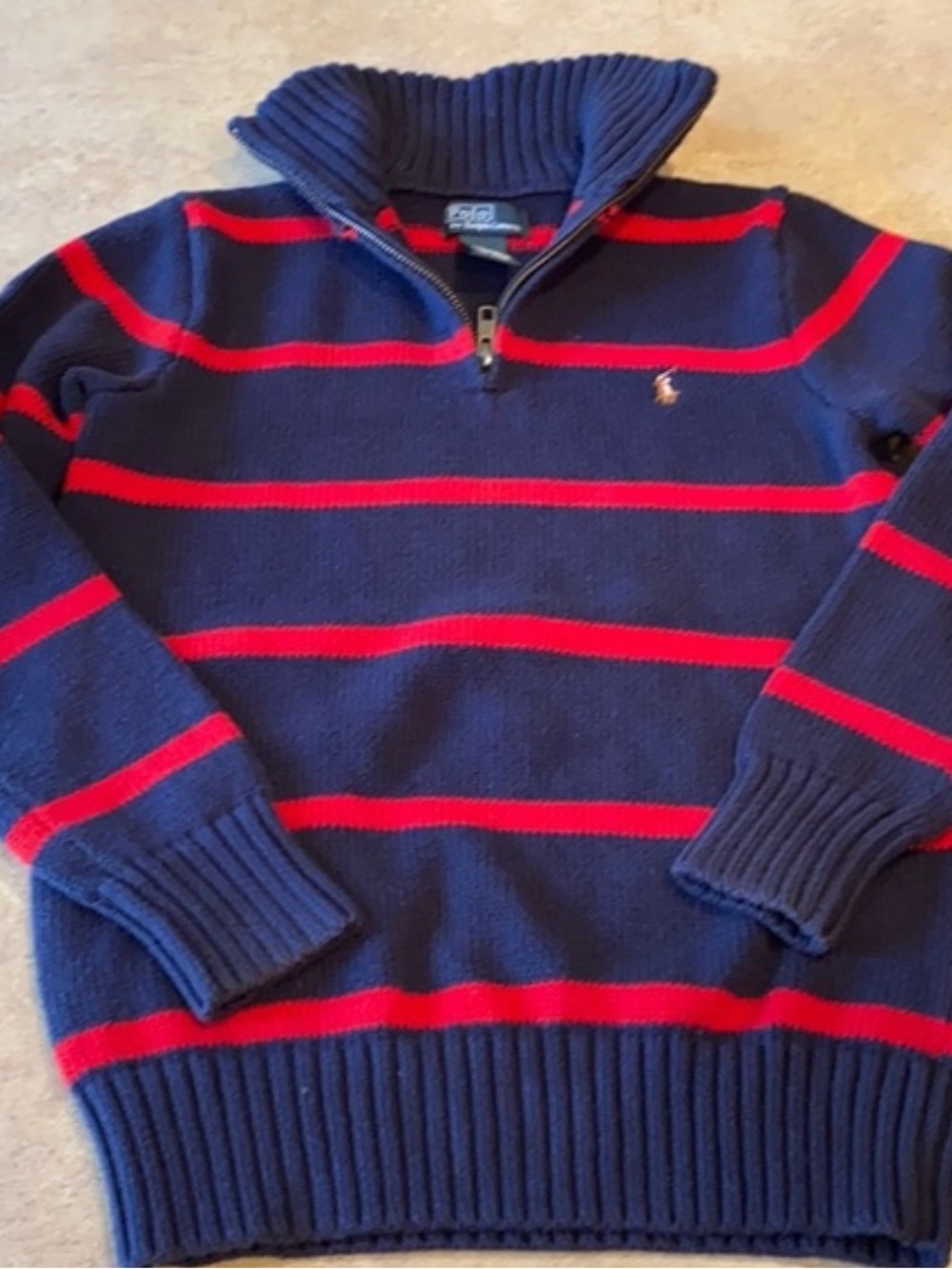 Polo by Ralph Lauren Navy & Red Striped Quarter-Zip Sweater